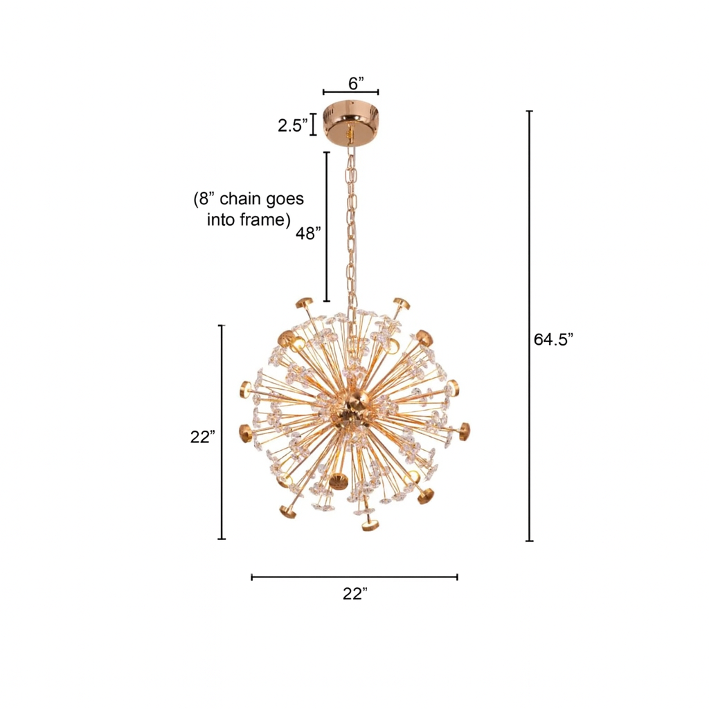 Modern chandelier design diagram displaying adjustable hanging length”
