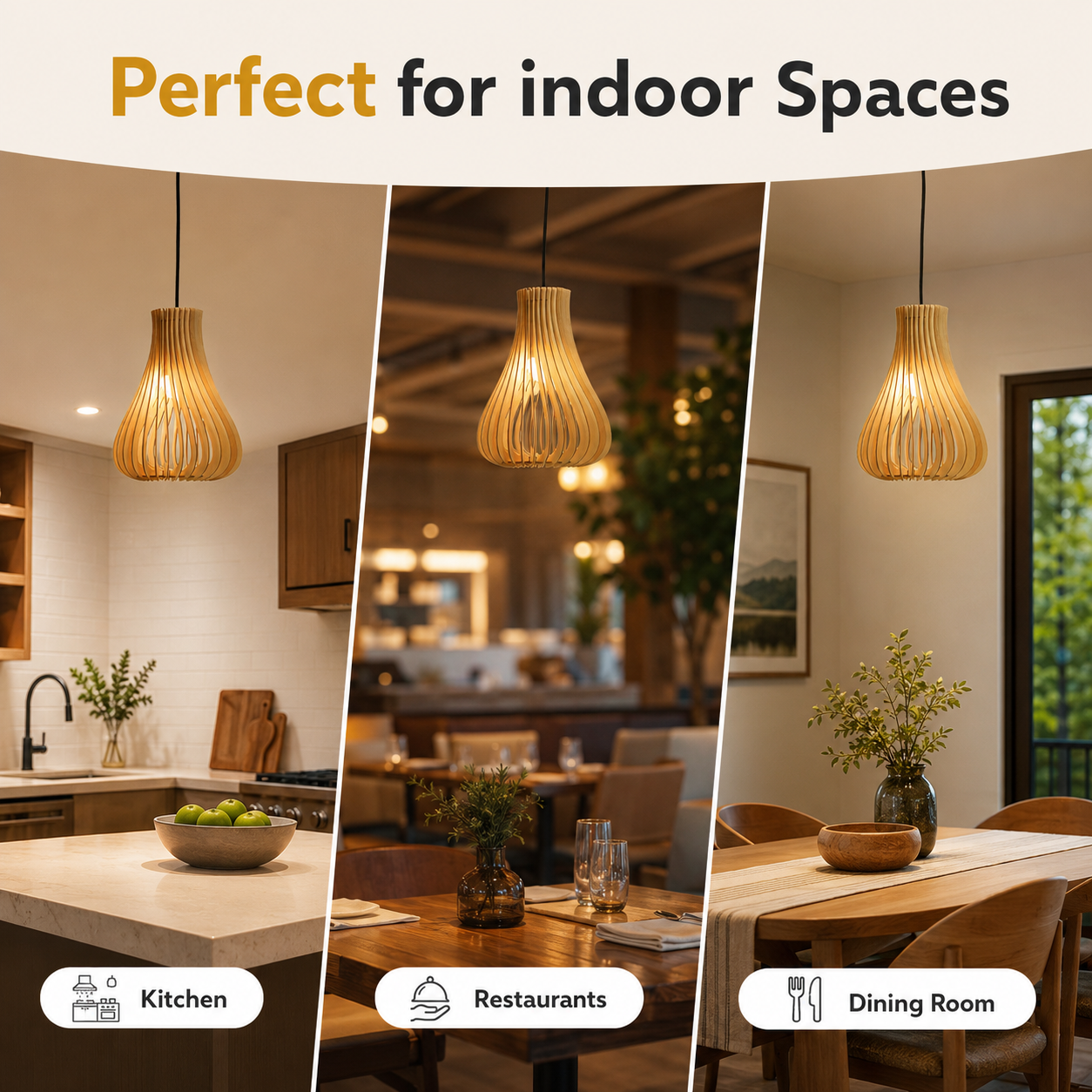 Natural wood ceiling lamp for modern kitchen interior décor