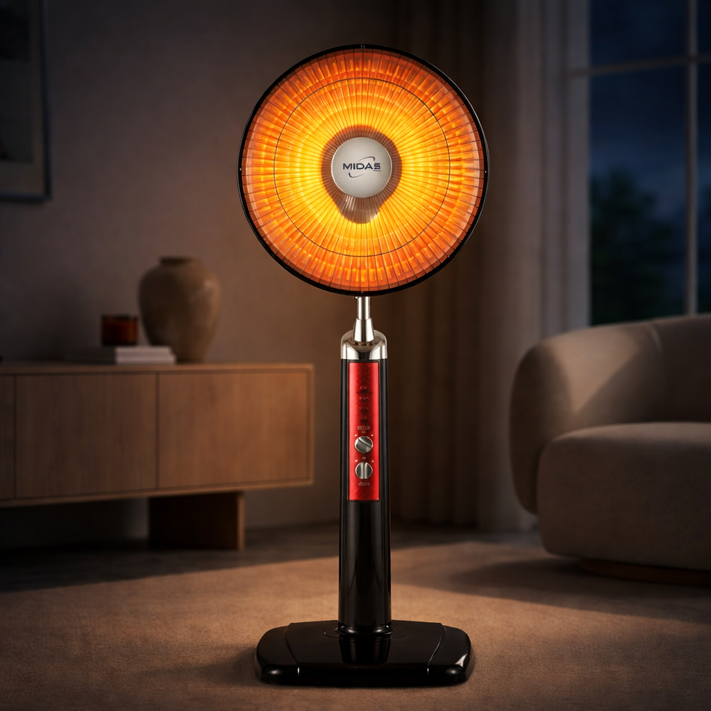 Modern infrared room heater with adjustable height and wide heating head