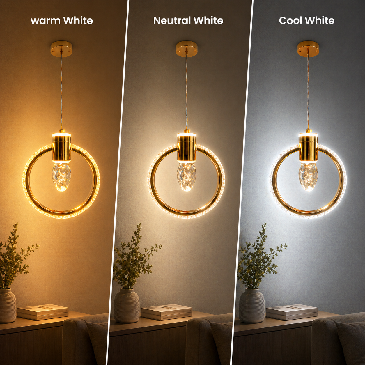 modern gold ceiling light installed in bedroom interior setting