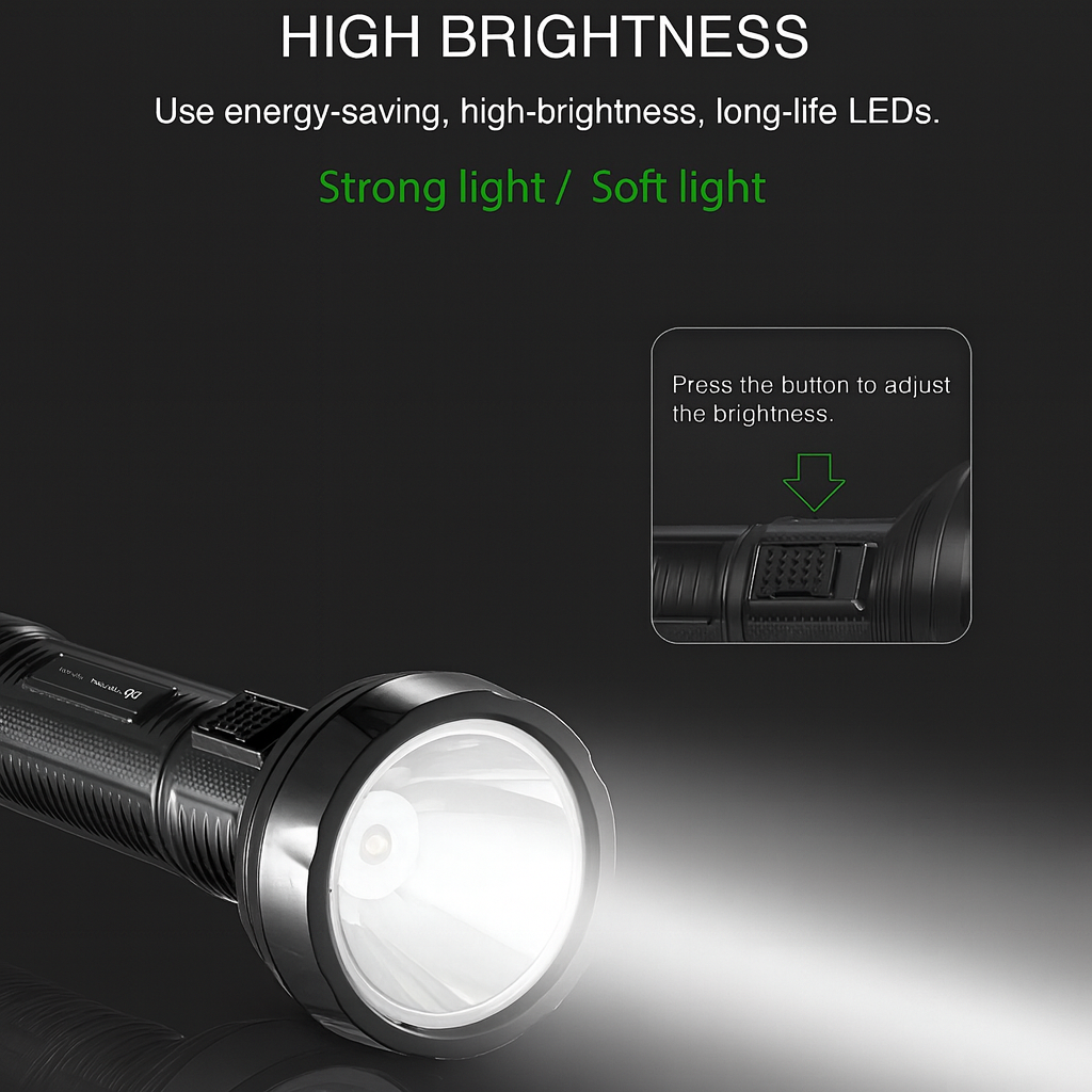 Flashlight with high brightness feature on a dark background