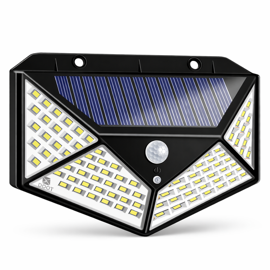 Solar-powered outdoor light with motion sensor on a white background