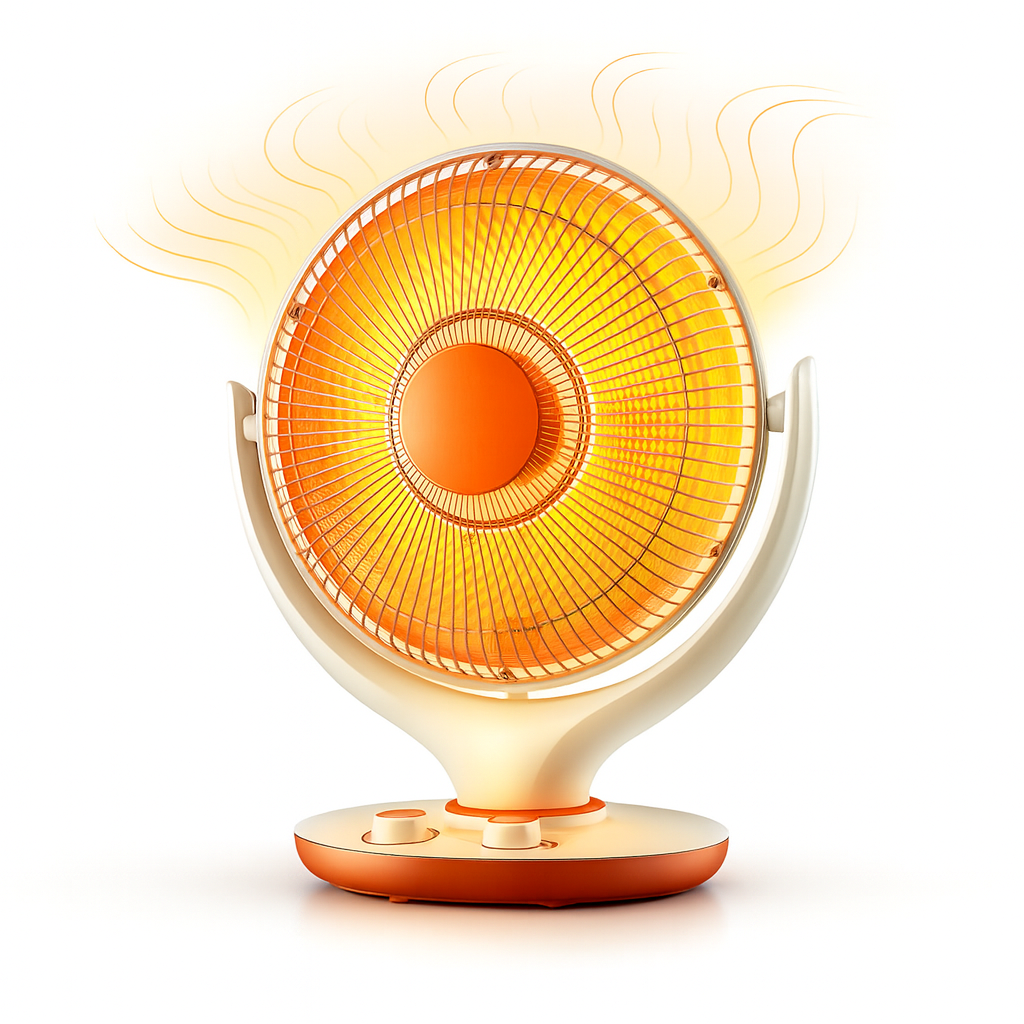 Small round orange heater on a white background