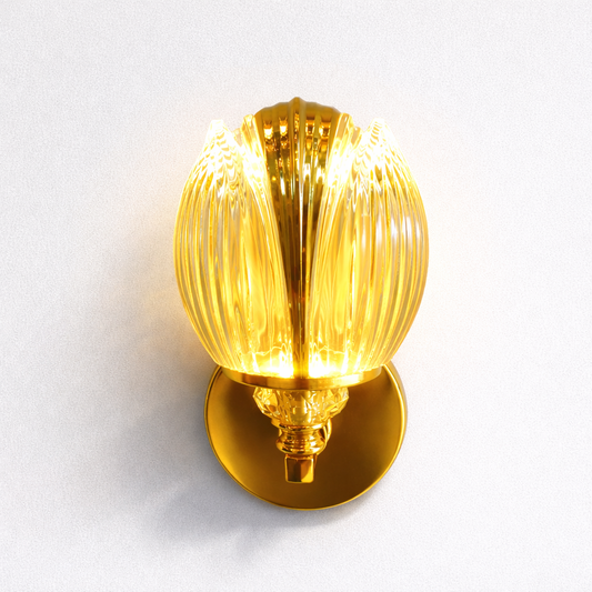 Modern gold wall sconce with ribbed crystal glass shade lighting
