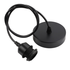 Black pendant light ceiling fitting with cord and round base on white background for modern home lighting."
