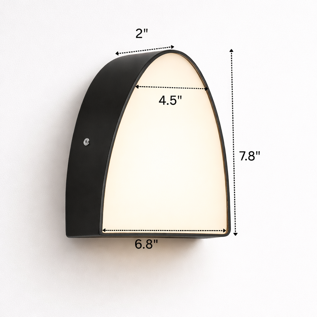 Wall-mounted light fixture with dimensions indicated on a white background