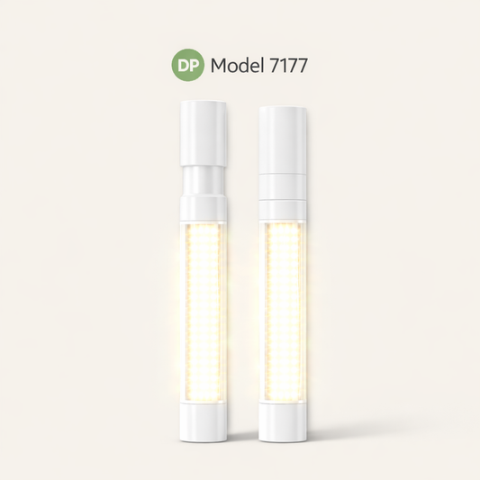 Two LED light bulbs with a brand logo on a white background