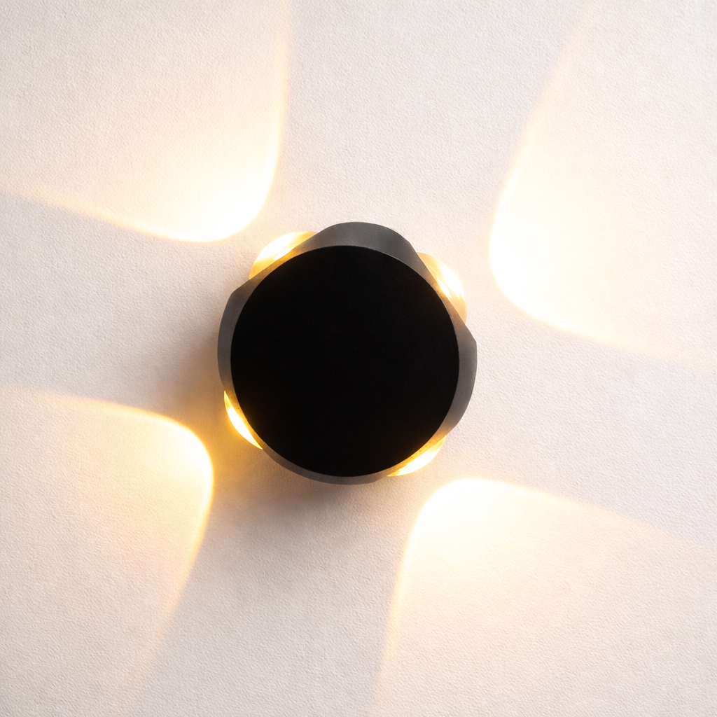 Modern LED outdoor wall light with golden glow