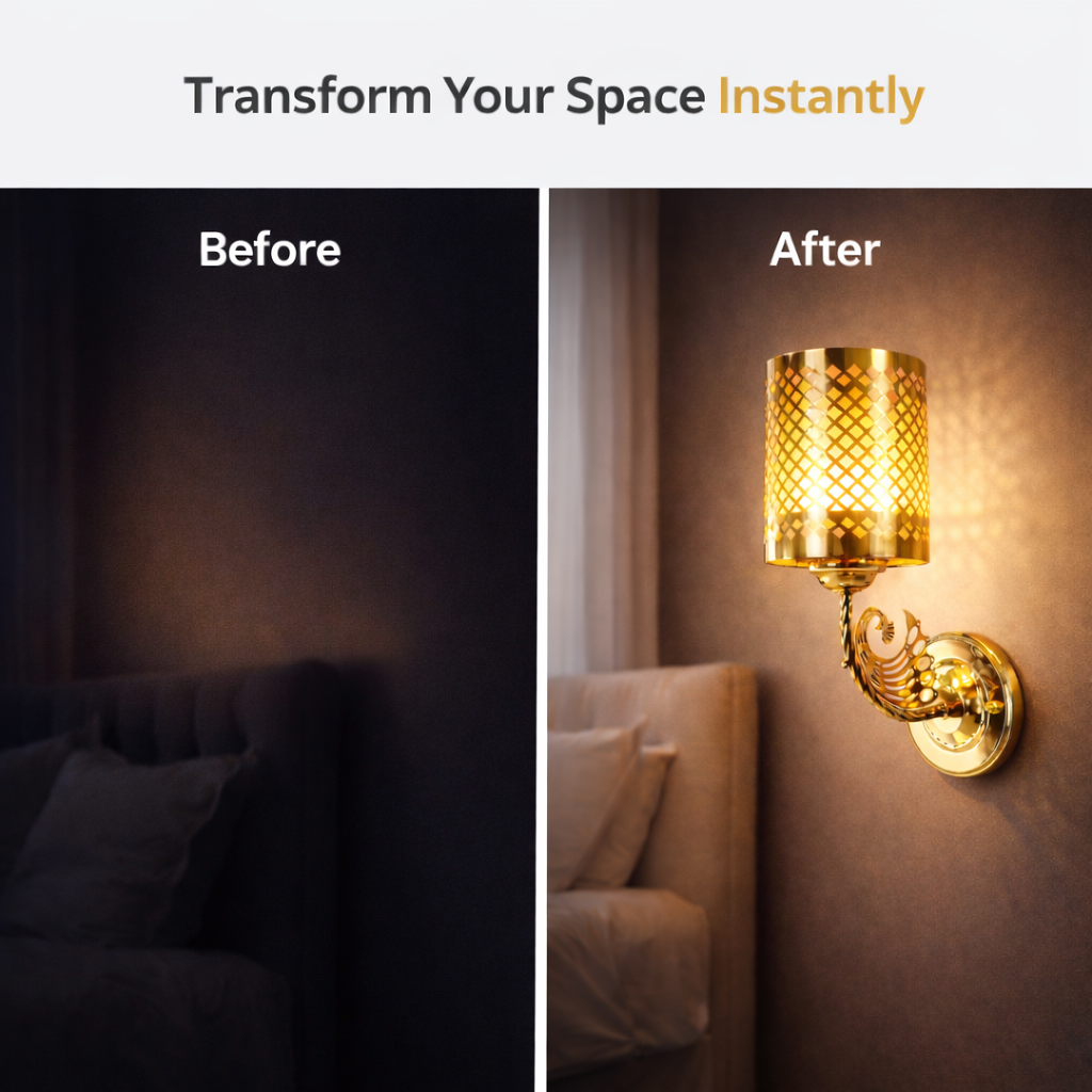 modern gold wall lamp close-up showing polished metal finish