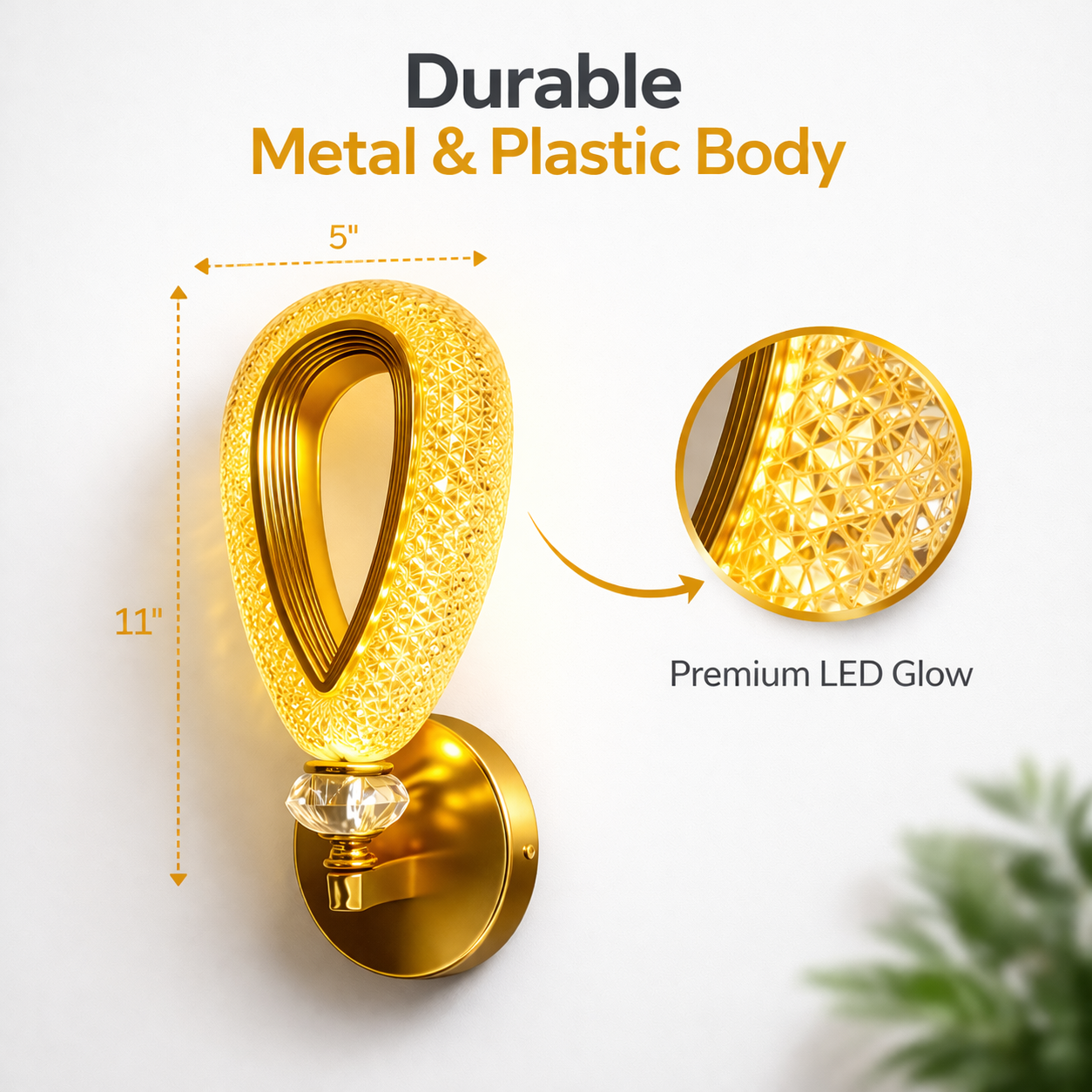 Close-up of crystal LED diffuser showing premium textured design