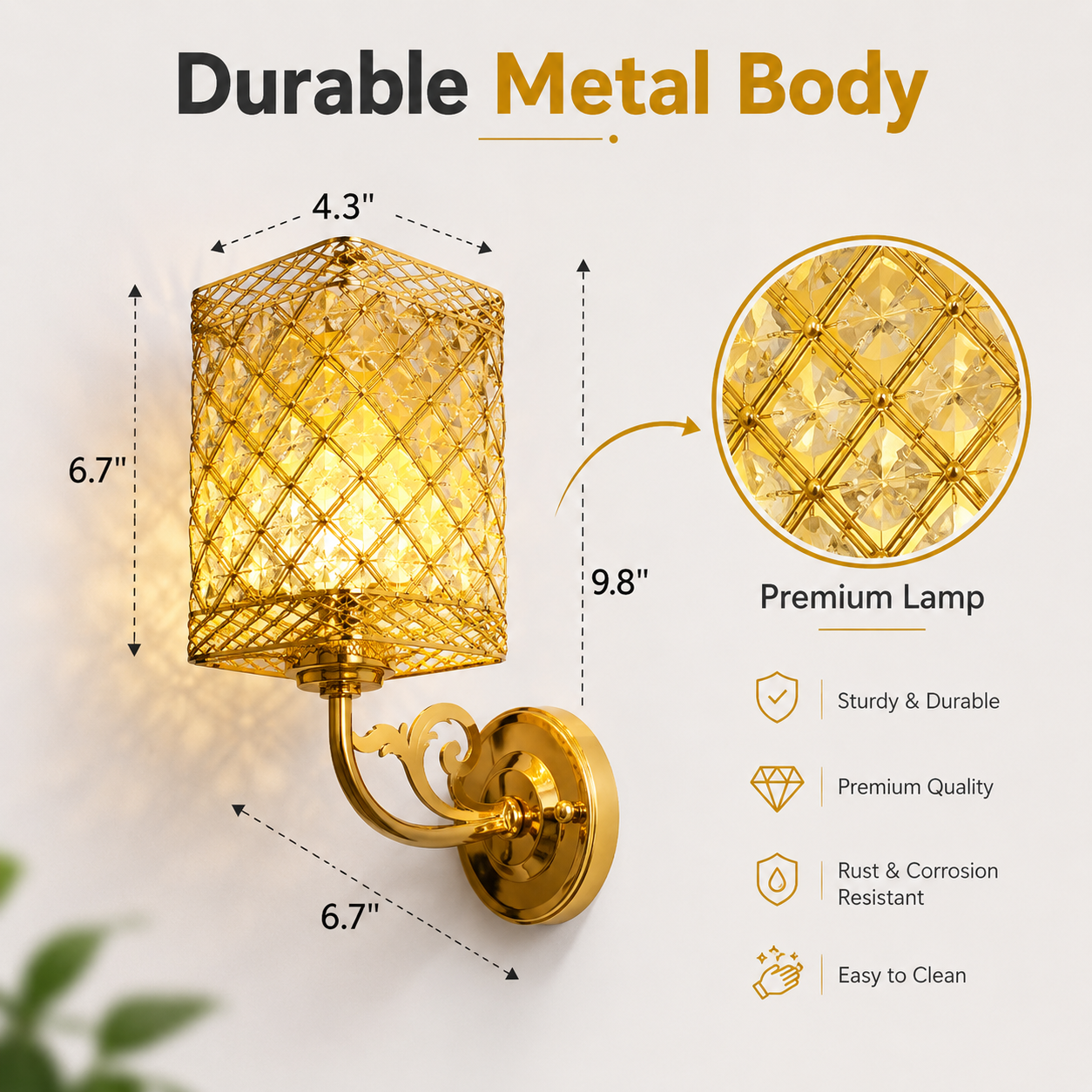 Crystal Gold Wall Sconce Light for Bedroom & Luxury Interiors