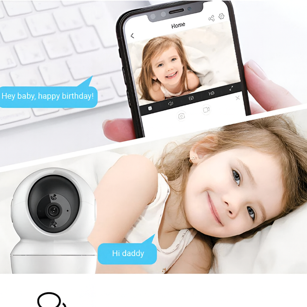 “Two-way audio indoor camera for baby monitoring and home security.”