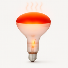 Infrared heat therapy bulb warming chicks with soft red light