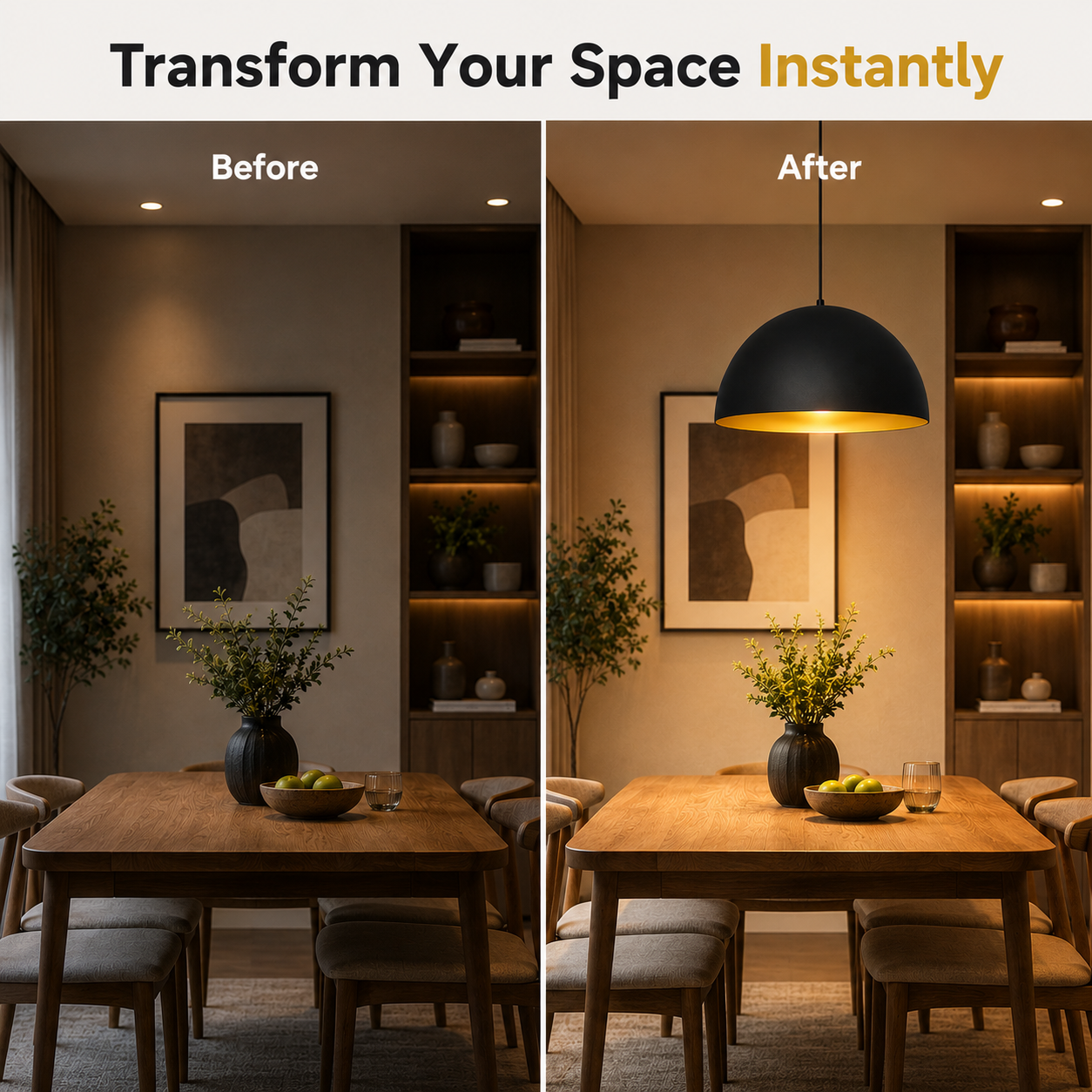 Minimalist hanging light fixture for modern dining room interiors
