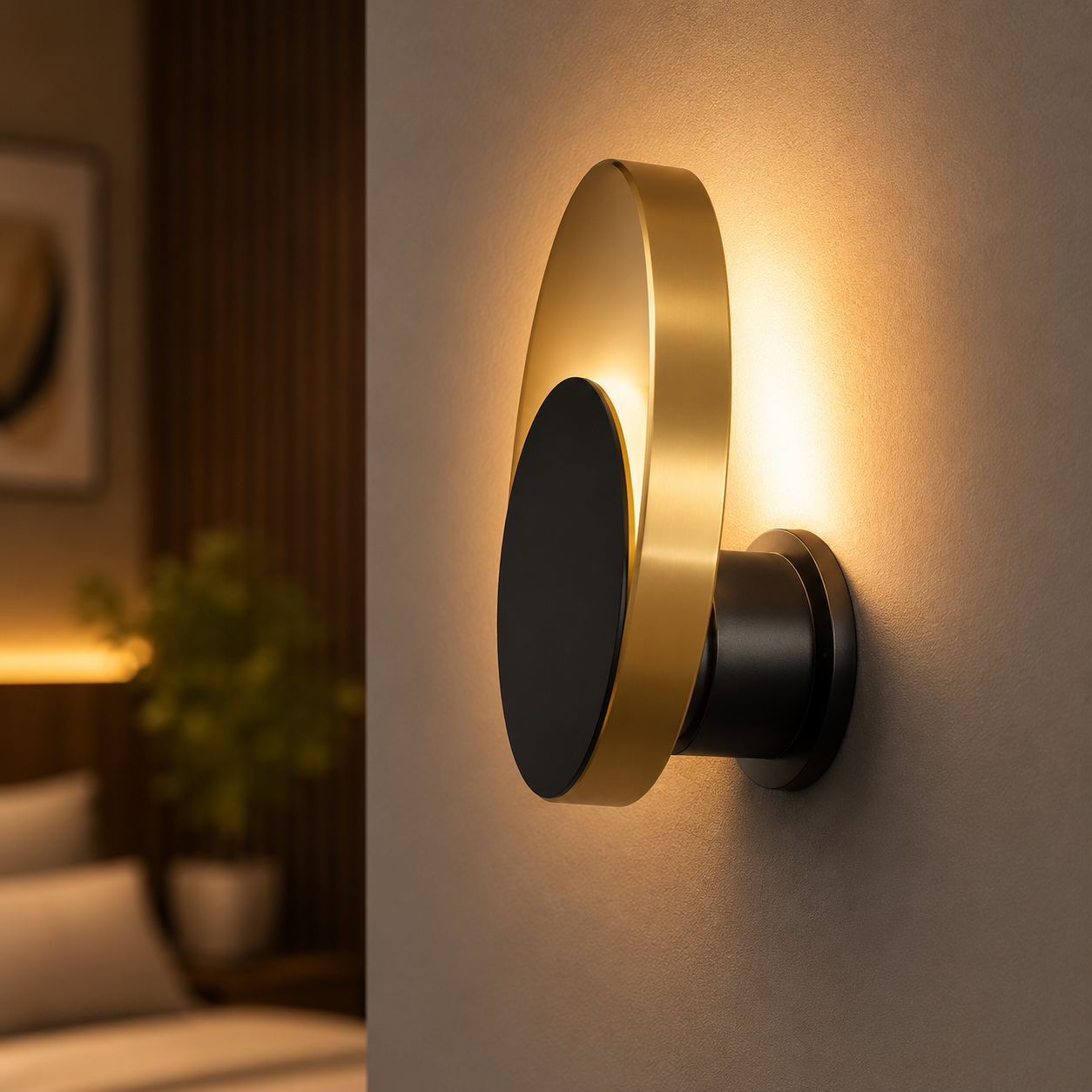 Gold LED Wall Light Metal Ring for Living Room Ambience