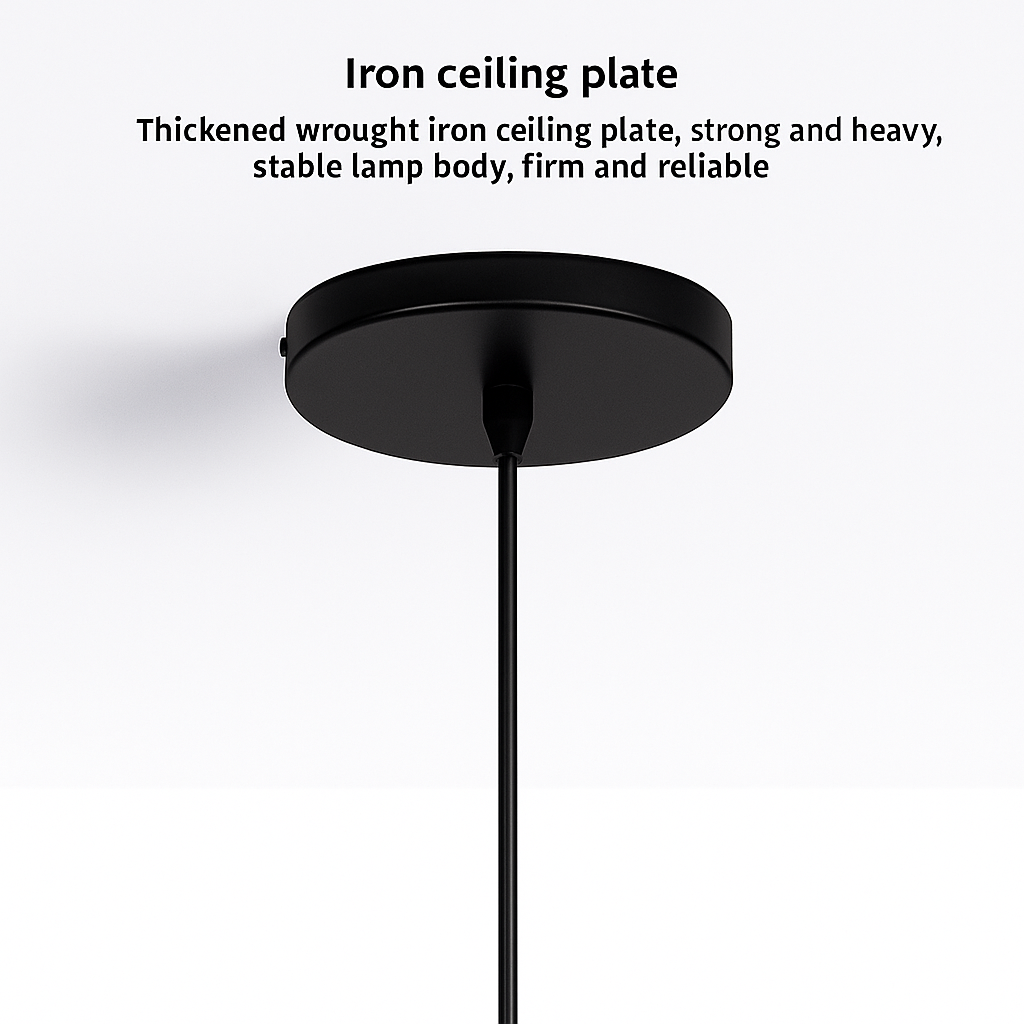 Black iron ceiling plate pendant light fixture with durable design