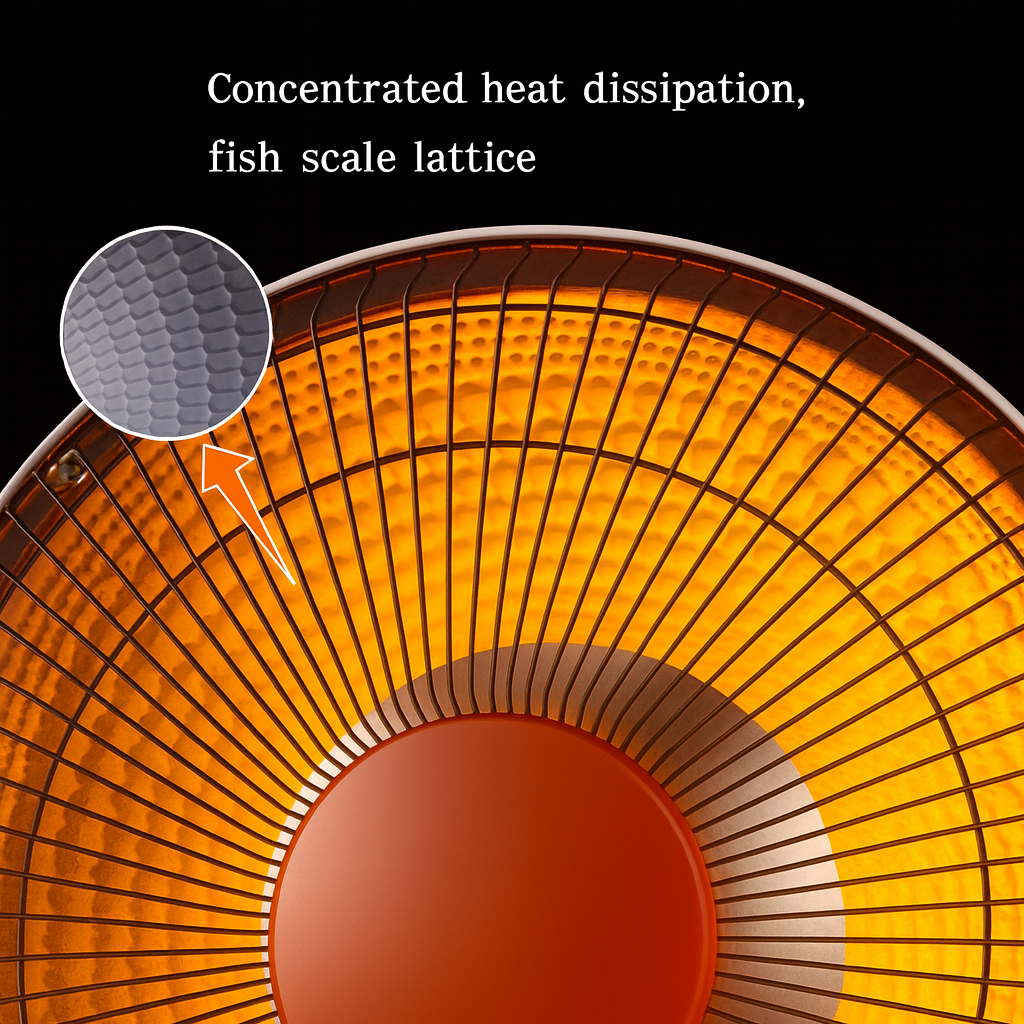 Close-up of a heating element with fish scale lattice design on a black background