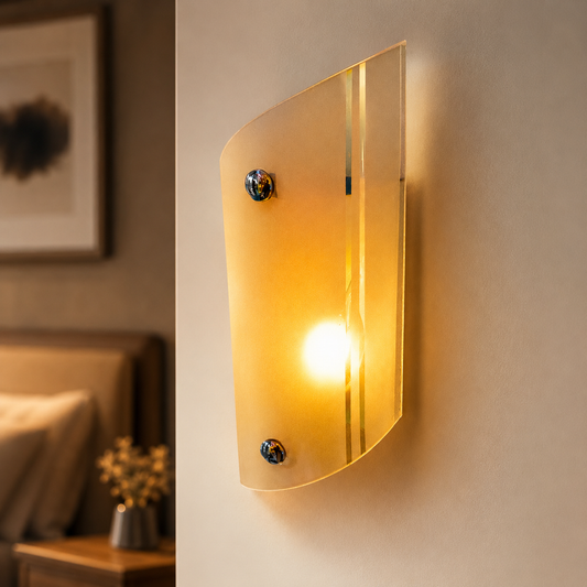 Wall-mounted light fixture with warm glow in a room setting