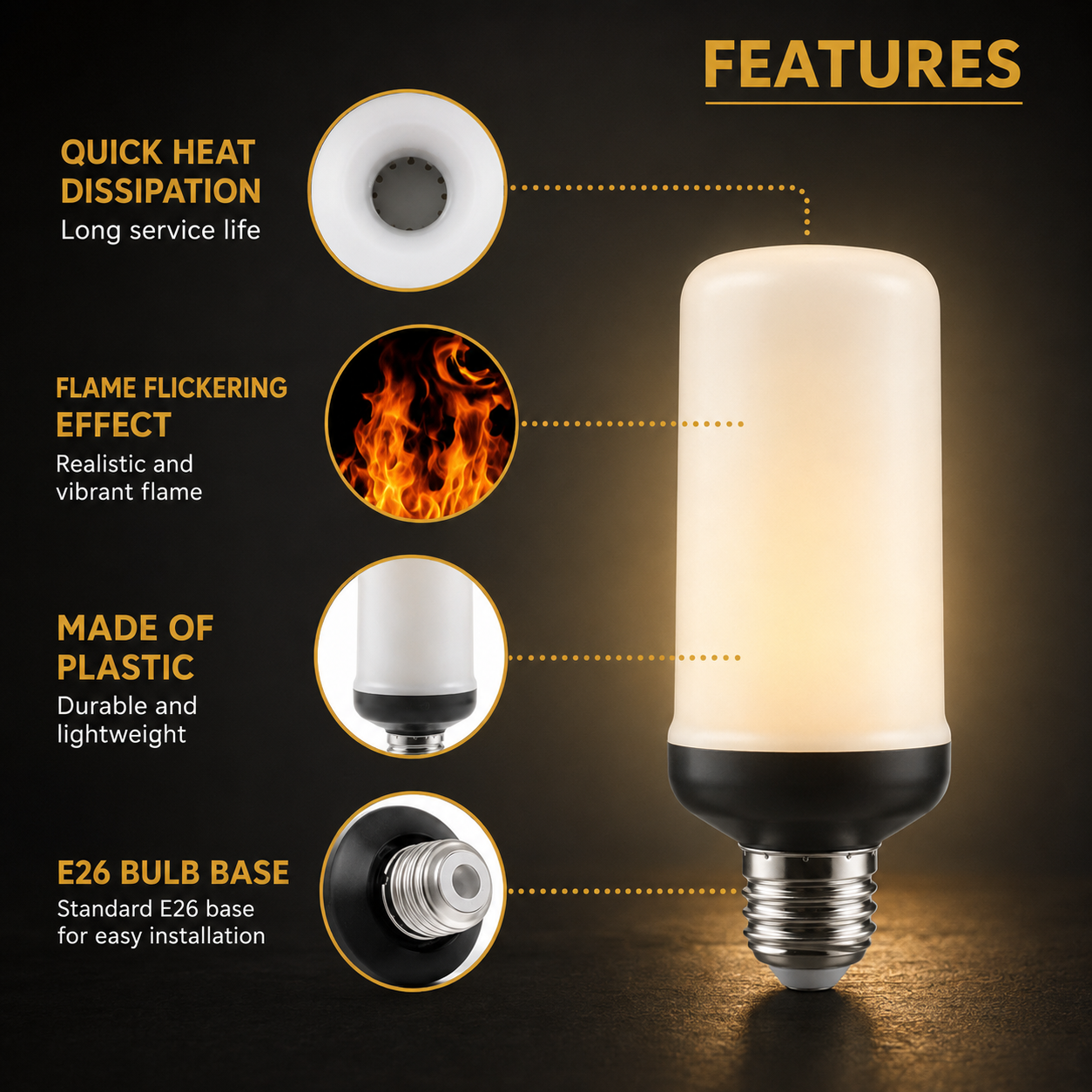 Light bulb with features highlighted on a dark background