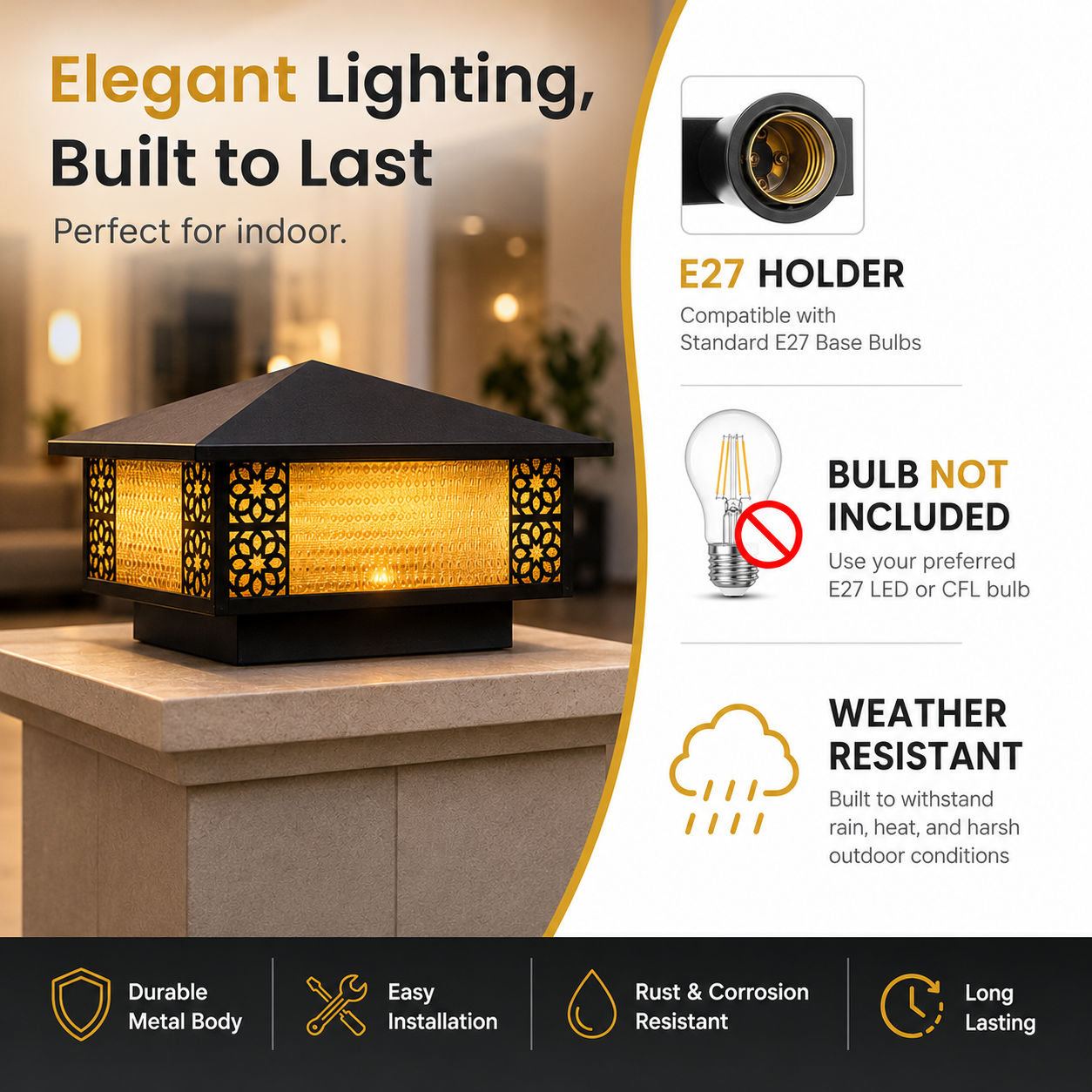 Outdoor light fixture with features highlighted on a white background