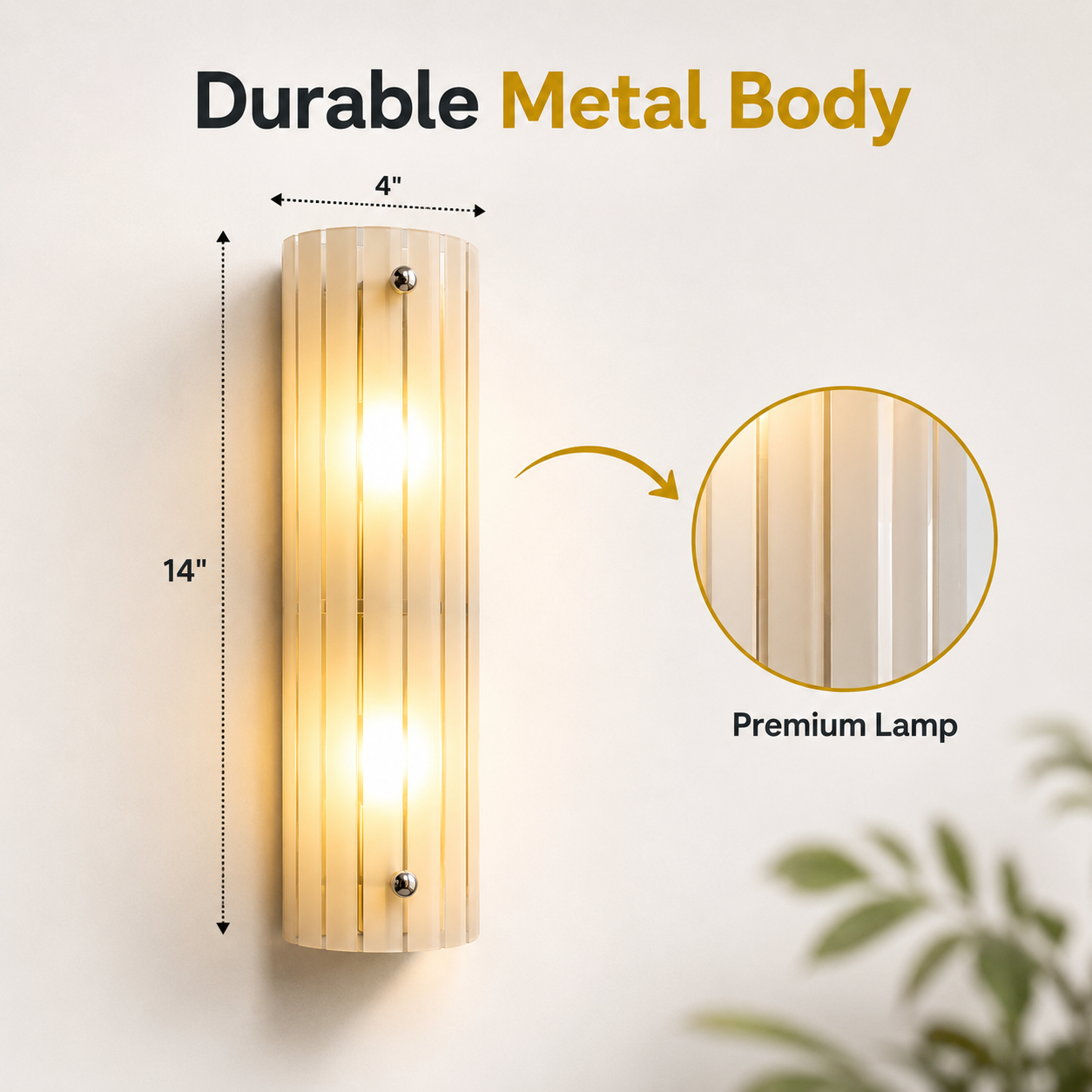 Wall-mounted light fixture with durable metal body and premium lamp features.
