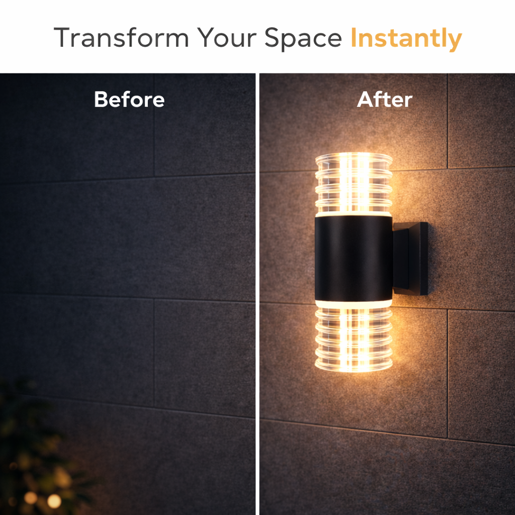 dual direction LED outdoor wall light illuminating garden area