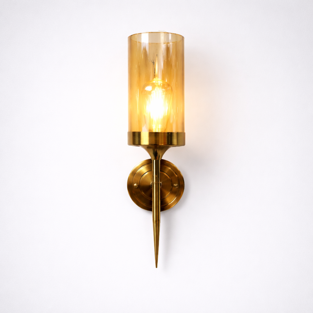 Gold brass wall sconce with candle-style luxury lighting
