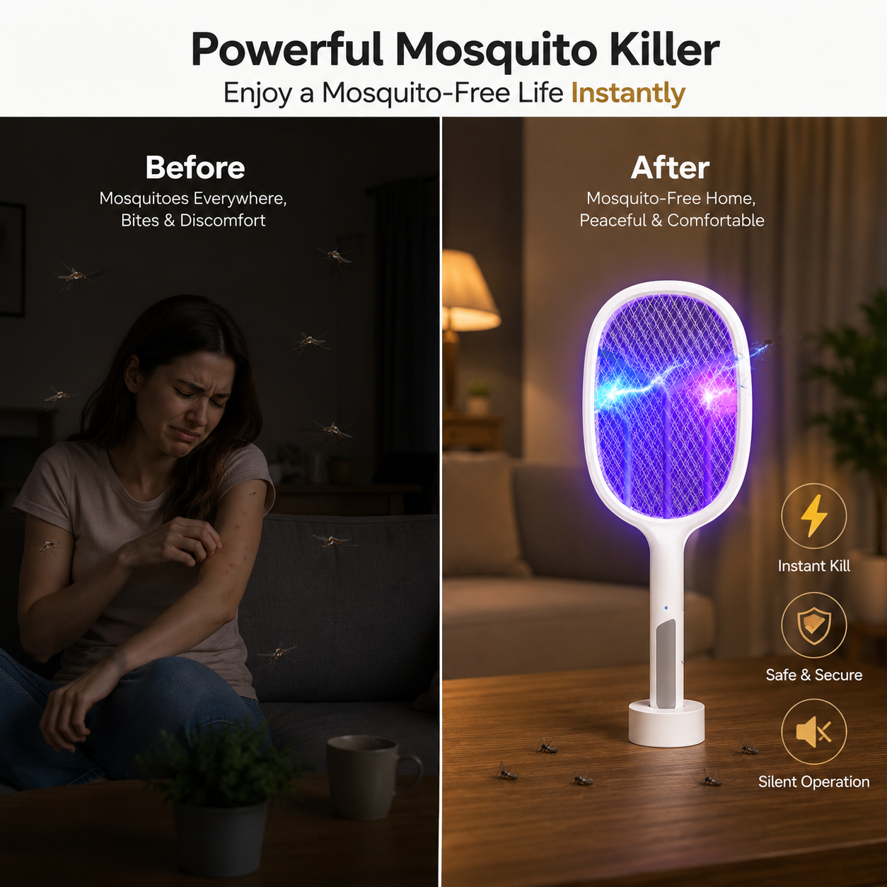 Rechargeable Electric Mosquito Killer Racket with USB Charging