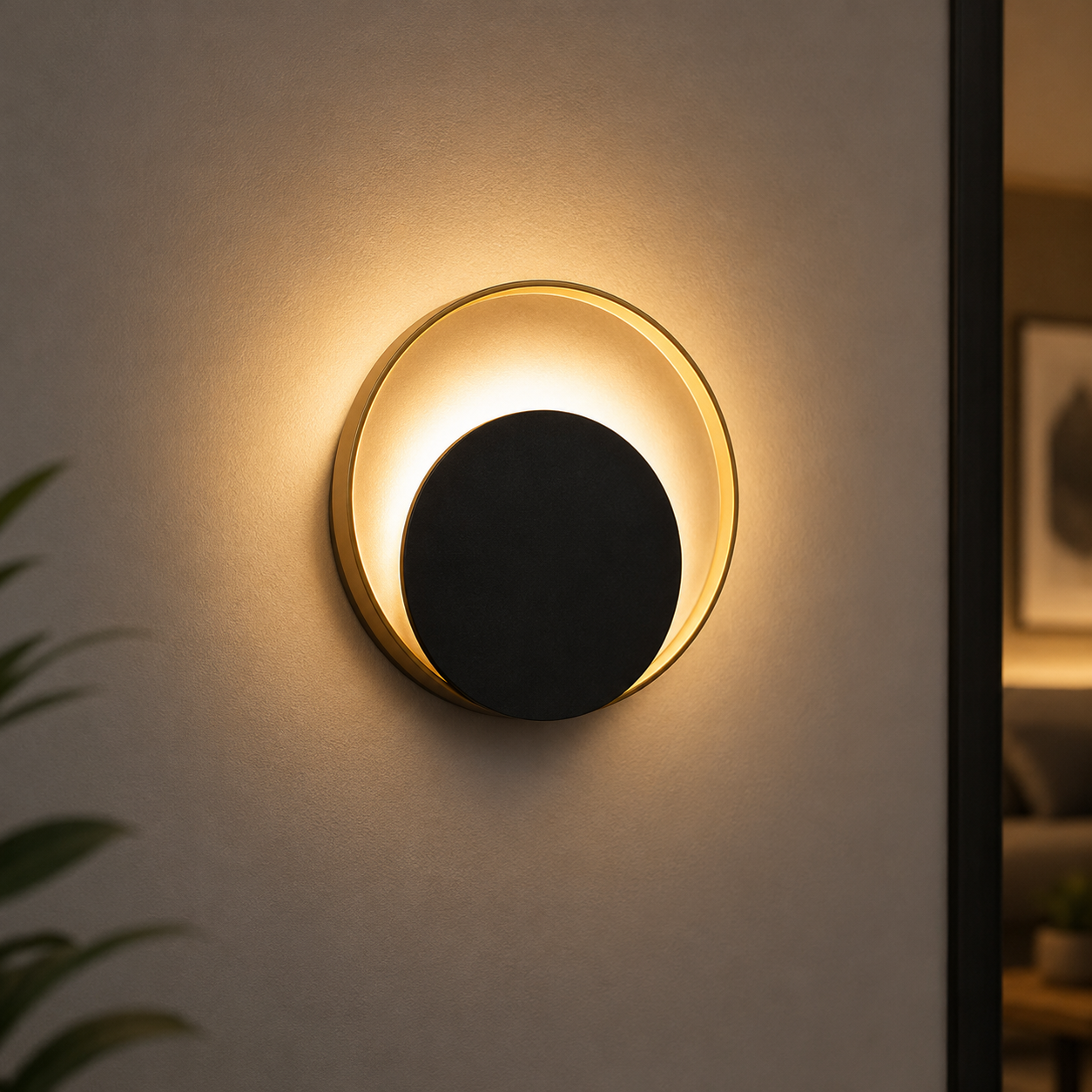Gold LED Wall Light Metal Ring for Living Room Ambience