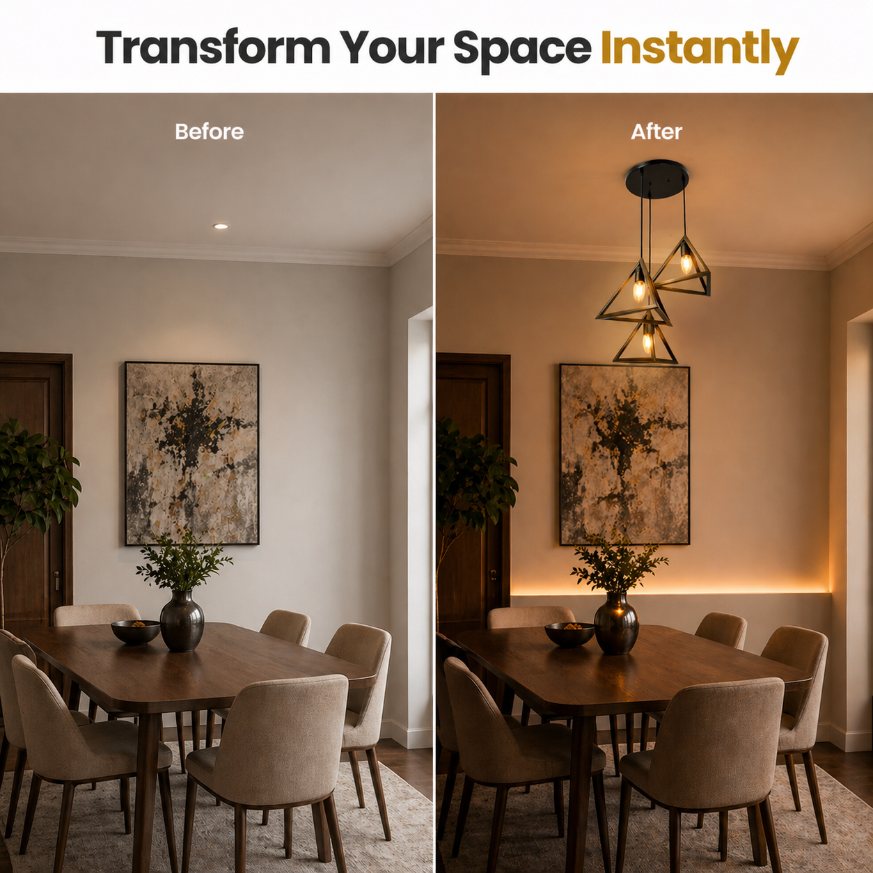modern triangle ceiling light with warm ambient glow