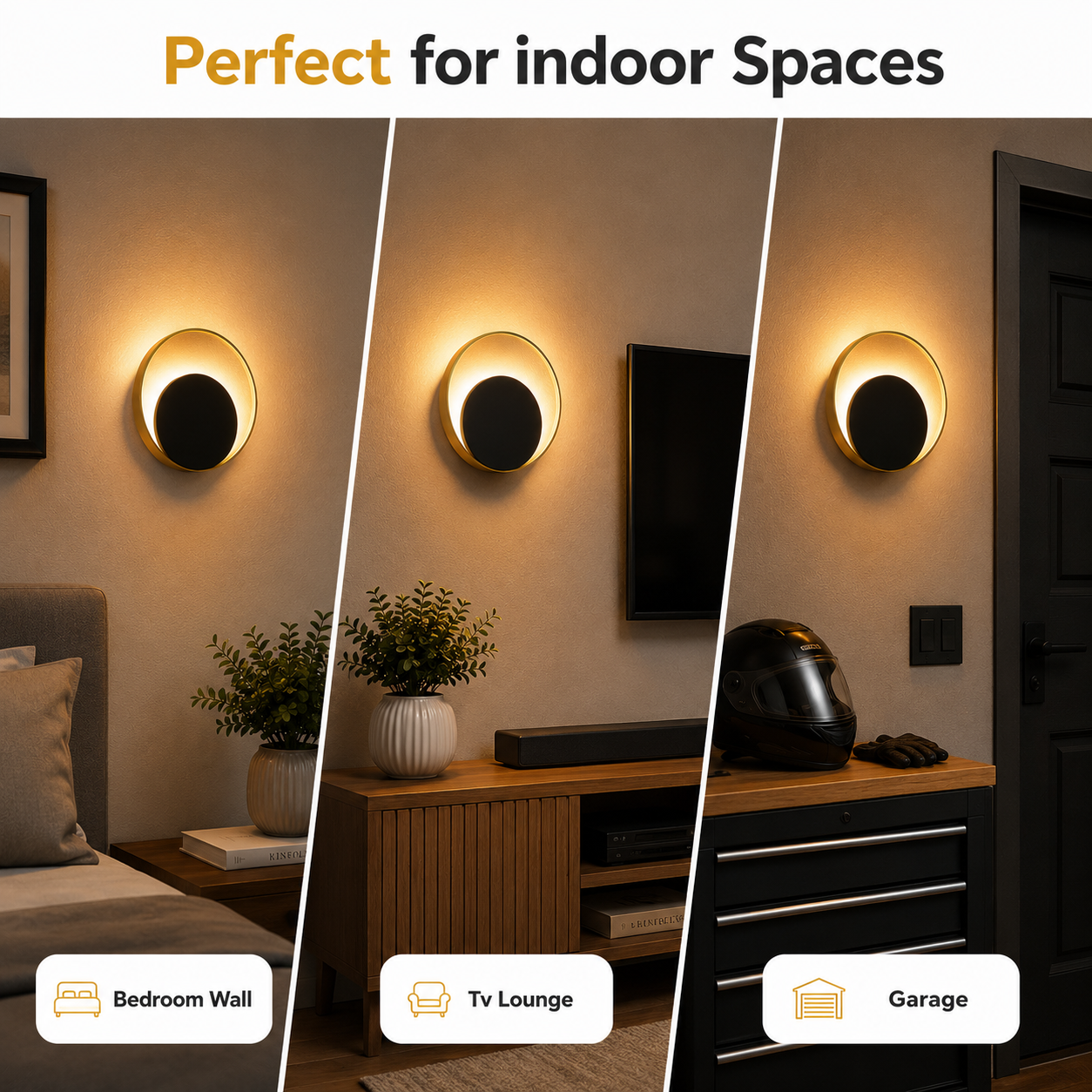 Gold LED Wall Light Metal Ring for Living Room Ambience