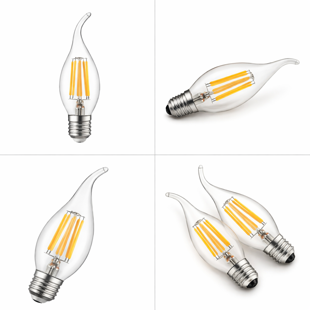 Clear glass LED candle bulb with flame tip design