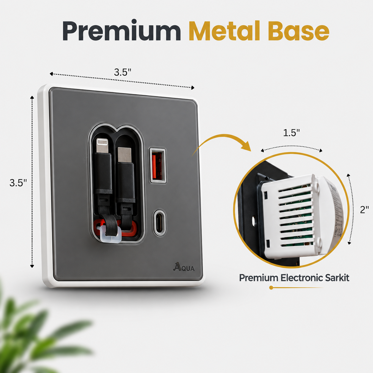 Retractable USB Charging Wall Socket with Type-C & Lightning Cables