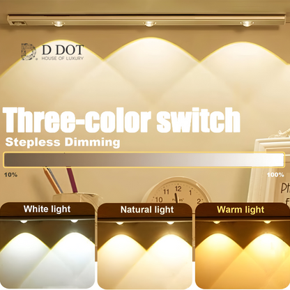 Illuminate Your Space with 3-Color Dimmable LED Motion Sensor Under Cabinet Lights - Wireless & Rechargeable