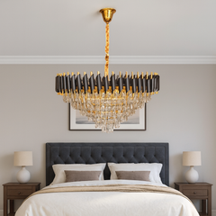 Elegant black and gold ceiling light with precision crystal detailing