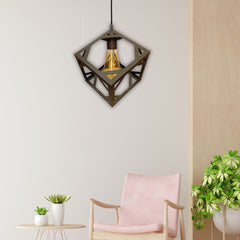 Modern black geometric pendant light with metal cage and Edison bulb