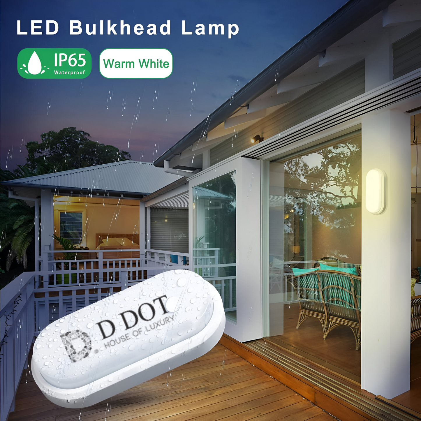 "20W Oval Bulkhead Lamp Fixture - 3000K Warm Diffused Light | Waterproof for Gardens, Sheds, Porches | Shop Now"
