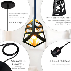 Black Metal Cage Cluster Pendant Lights for Ceiling Hanging Decorative Lamp