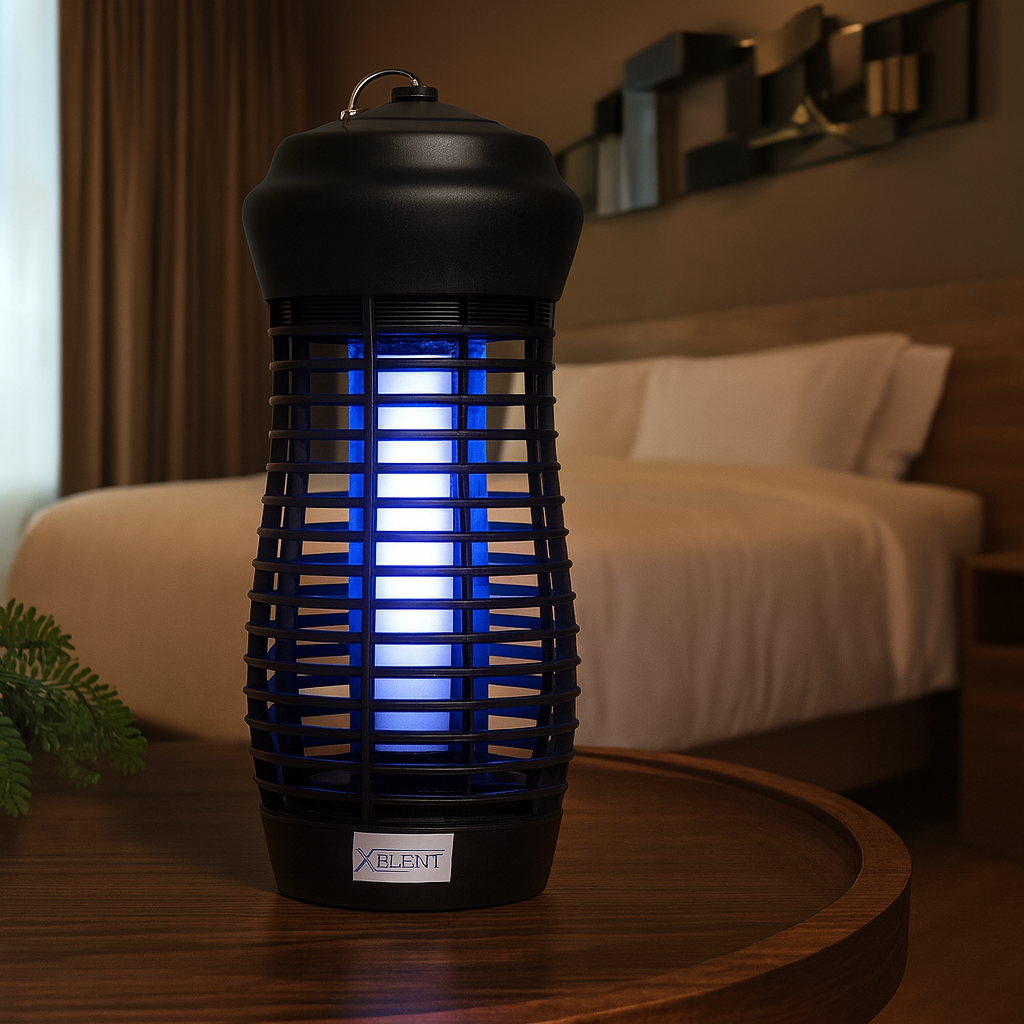 Modern black UV bug zapper for indoor insect control