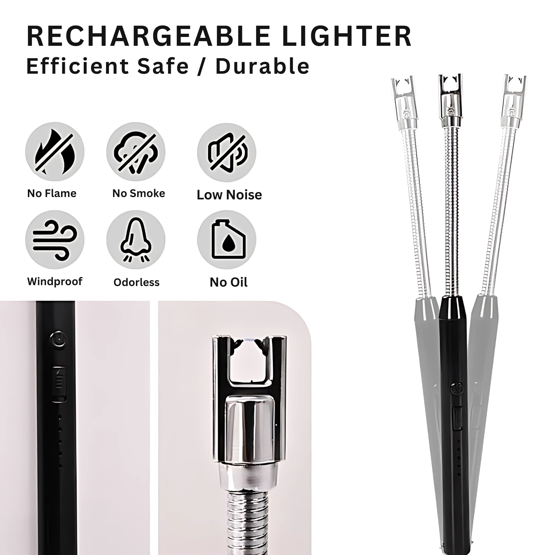 Electric Lighter Arc Windproof Flameless with 360° Flexible Neck & LED Power Display