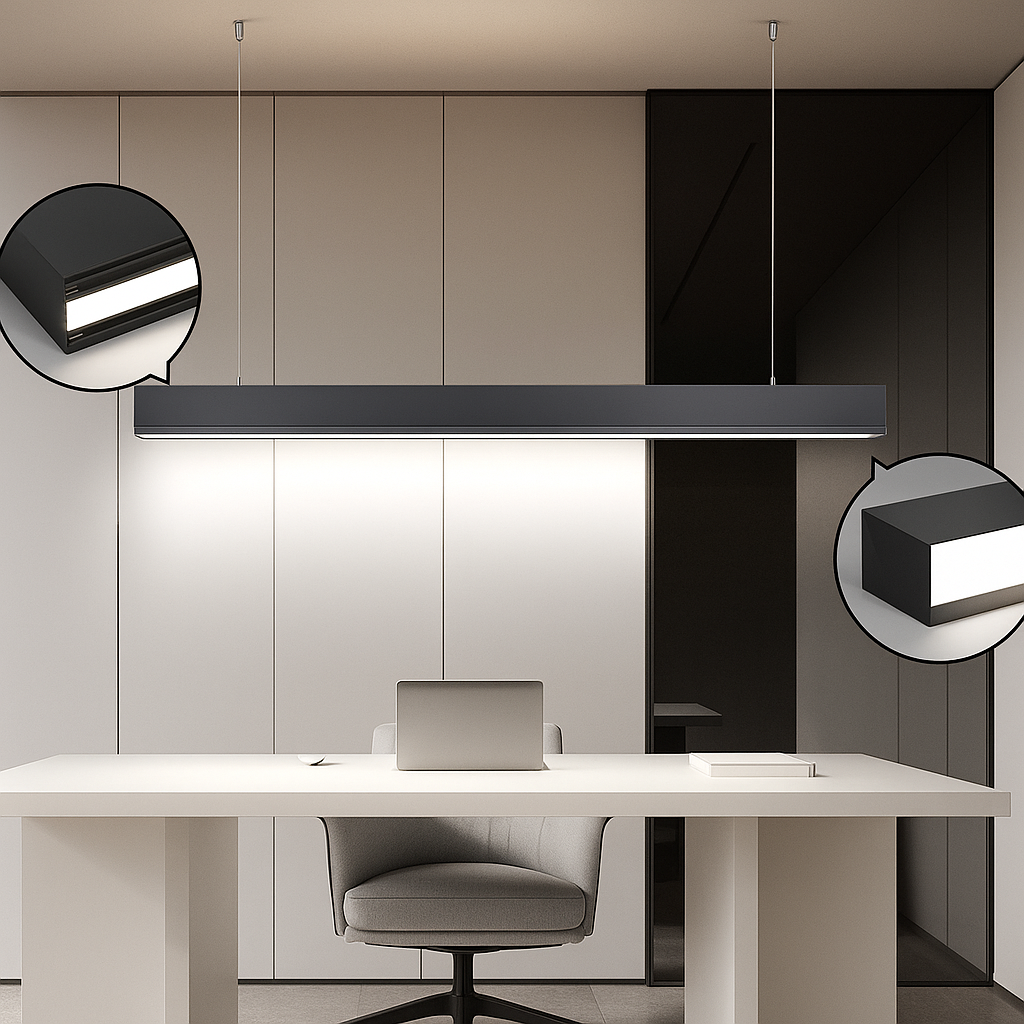 Sleek rectangular ceiling light for conference rooms