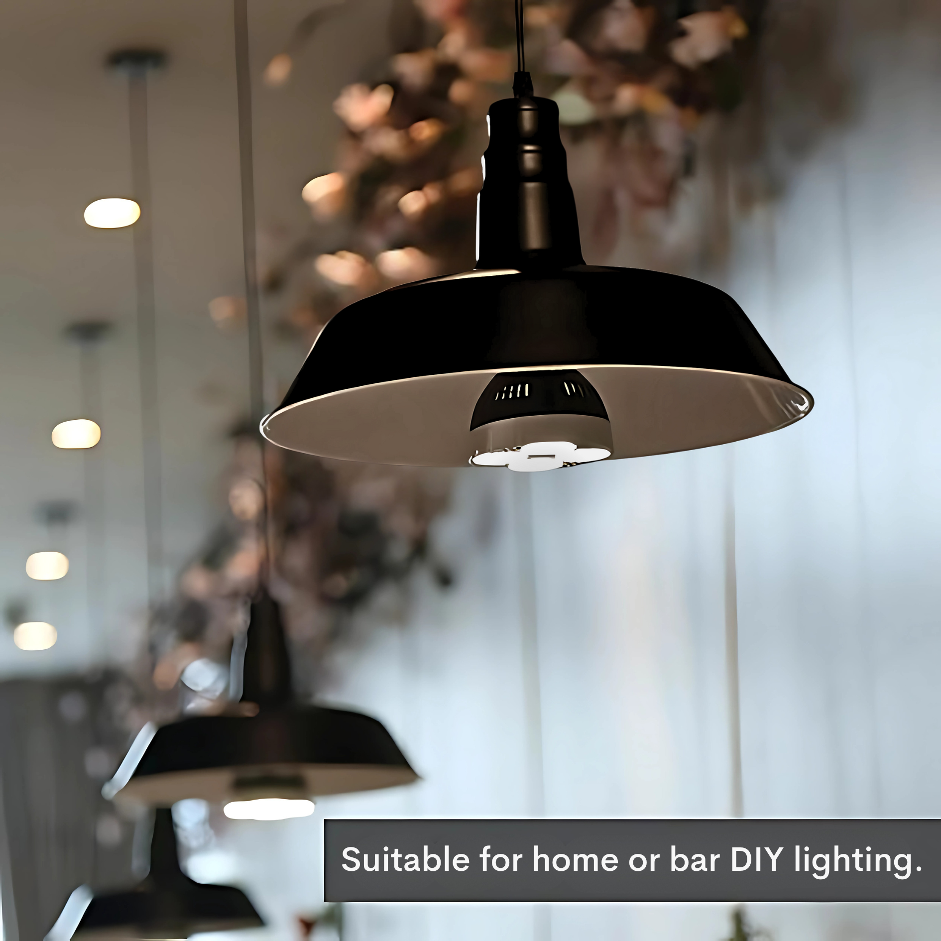 Lamp Holder E27 Black, Pendant Lights Accessories Adjustable Cable 1 m Metal Ceiling Light