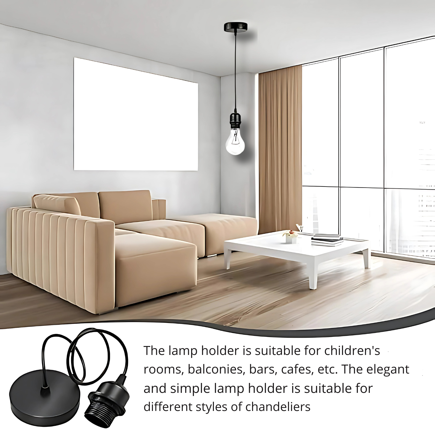 Lamp Holder E27 Black, Pendant Lights Accessories Adjustable Cable 1 m Metal Ceiling Light