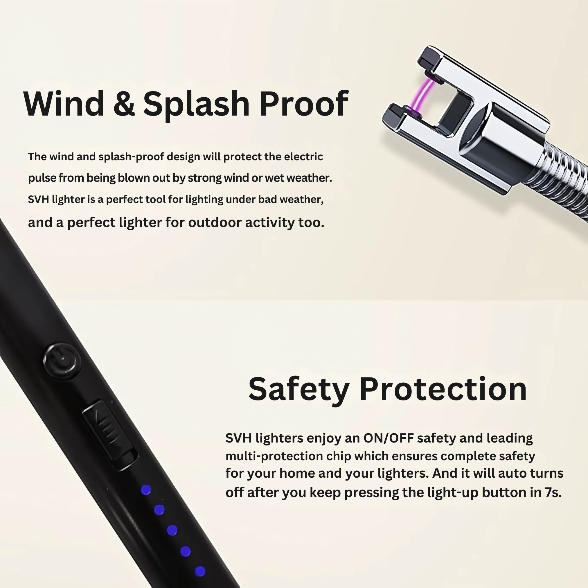 Electric Lighter Arc Windproof Flameless with 360° Flexible Neck & LED Power Display