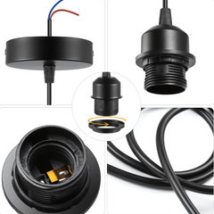 Lamp Holder E27 Black, Pendant Lights Accessories Adjustable Cable 1 m Metal Ceiling Light