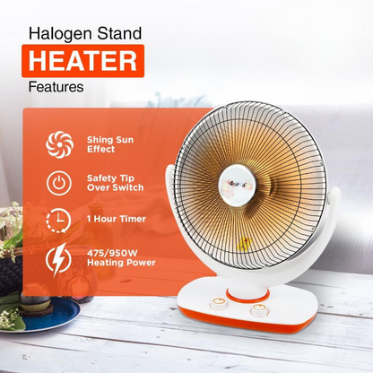 Portable Electric Halogen Infrared Silent Stand Heater 360° Moveable Energy Efficient