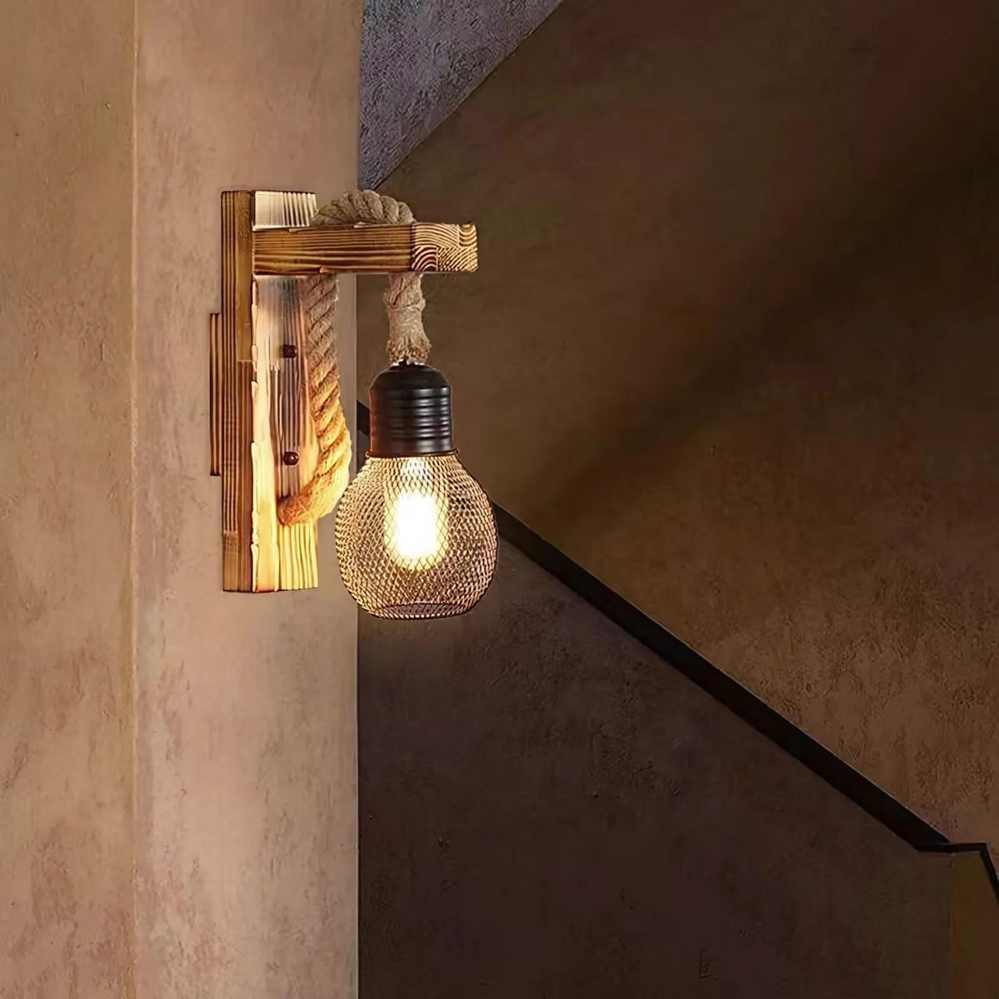 Wooden Vintage Rope Wall Light