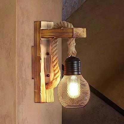 Wooden Vintage Rope Wall Light