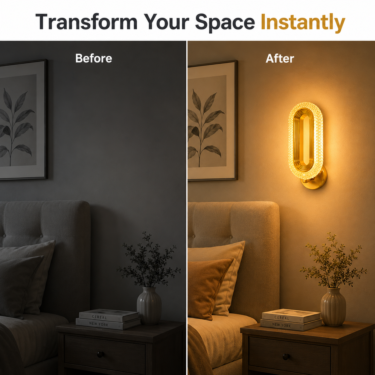 Gold Crystal LED Wall Light Metal Oval Design Luxury Glow