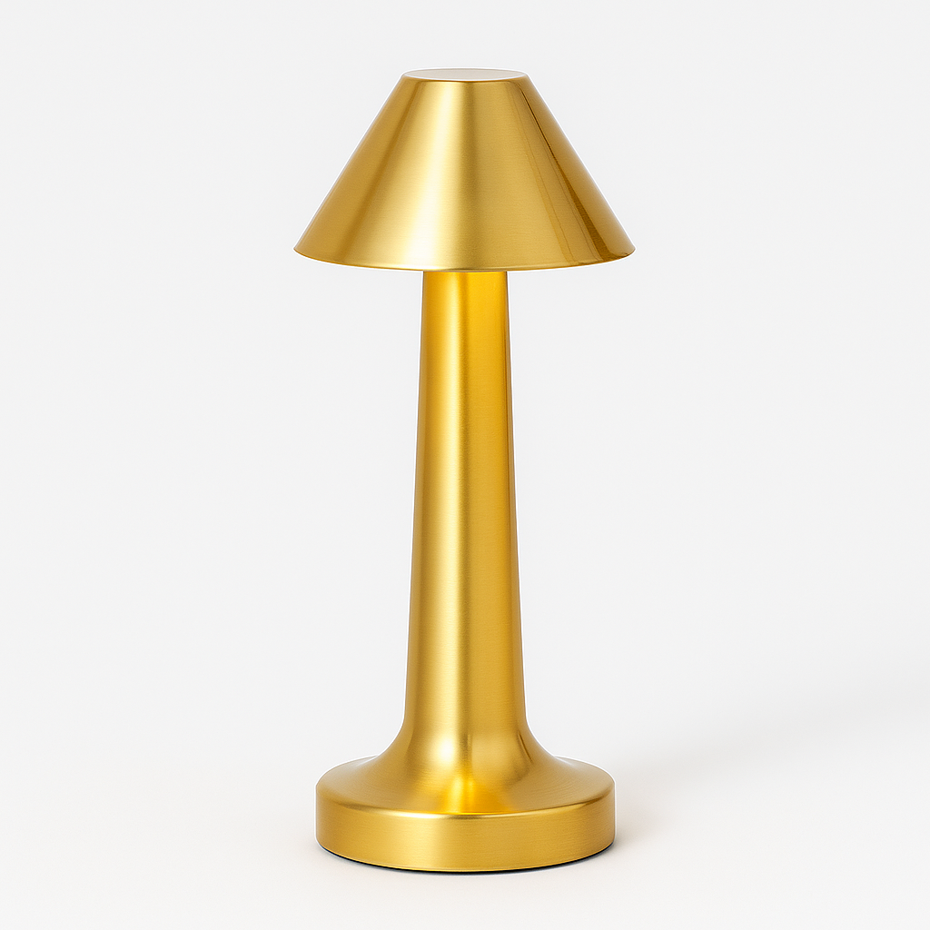 Gold table lamp on a white background